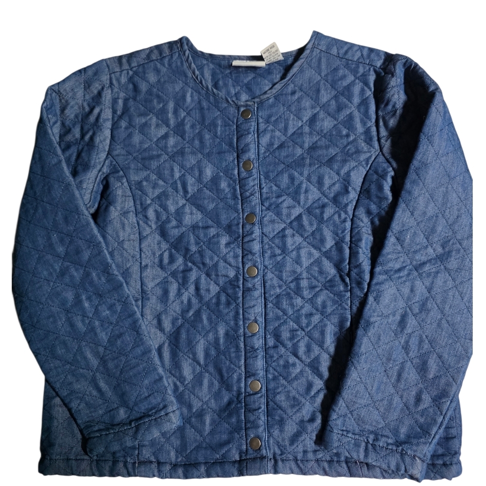Country‎ Store Quilted Denim Blue Snap Front Jacket - Large - Cottagecore